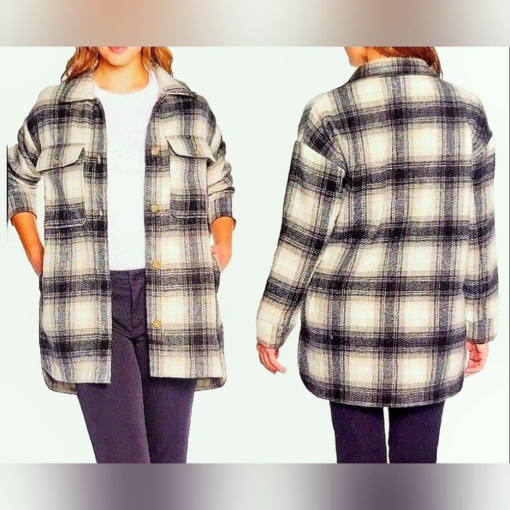 Banana Republic Women's Oversized Black Flannel Button Shacket Shirt Jacket NWT